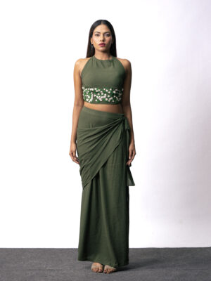 Co ord set with wrap skirt and corset